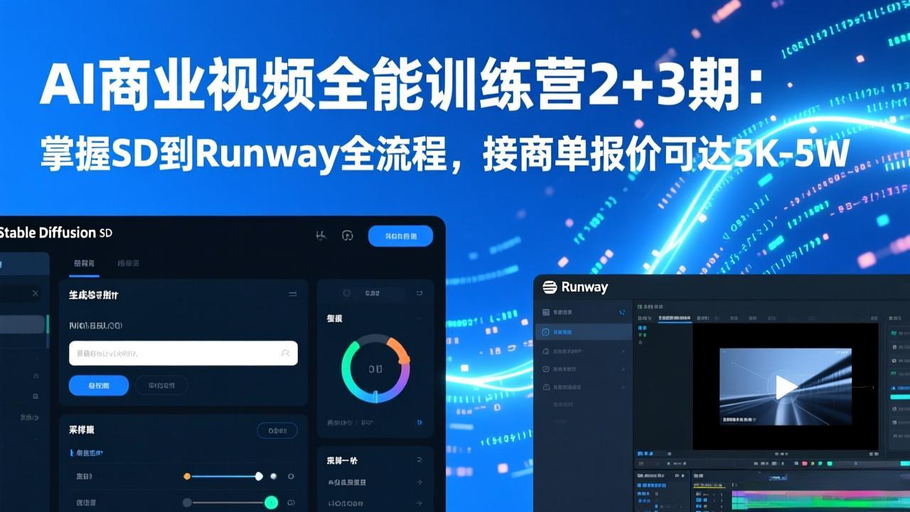 AI商业视频全能训练营2+3期:掌握SD到Runway全流程,接商单报价可达5K-5W AI商业视频全能训练营2+3期:掌握SD到Runway全流程,接商单报价可达5K-5W