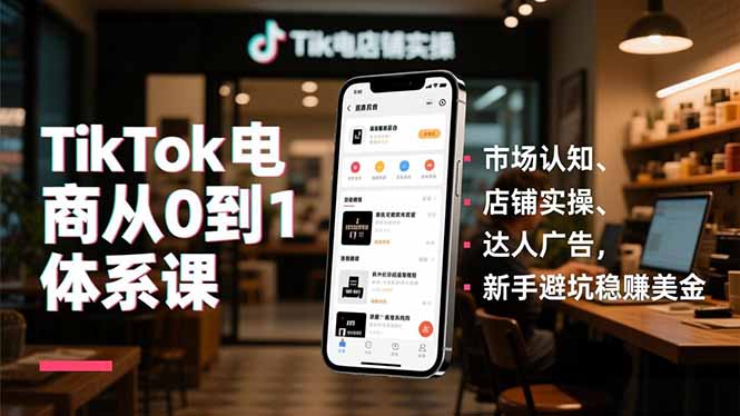 TikTok电商从0到1体系课，市场认知、店铺实操、达人广告，新手避坑稳赚美金-创意资源网