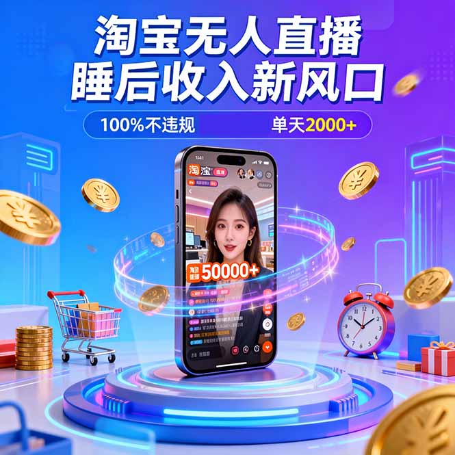 淘宝无人直播，不违规不封号，直播100小时卖了5万，年底旺季！-创意资源网