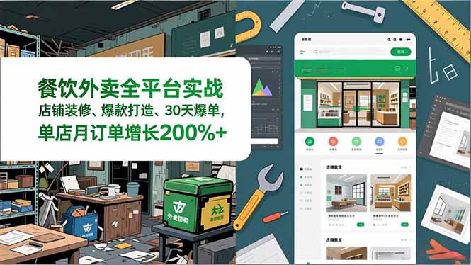 餐饮外卖全平台实战，店铺装修、爆款打造、30天爆单，手把手教学，单店月订单增长200%+-创意资源网