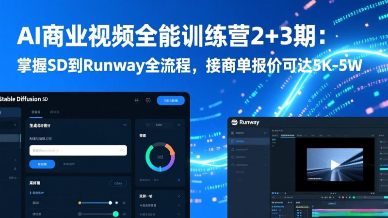 AI商业视频全能训练营2+3期：掌握SD到Runway全流程，接商单报价可达5K-5W-创意资源网