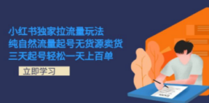 小红书独家拉流量玩法,纯自然流量起号无货源卖货 三天起号轻松一天上百单-创业资源网 | 精品设计与工具分享平台