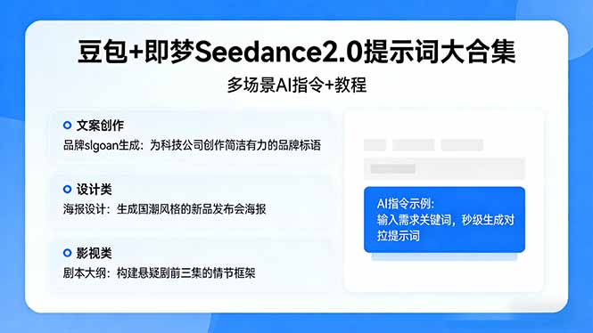 豆包+即梦Seedance2.0提示词大合集:多场景AI指令+教程,解锁文案、设计、影视高效创作-创业资源网 | 精品设计与工具分享平台