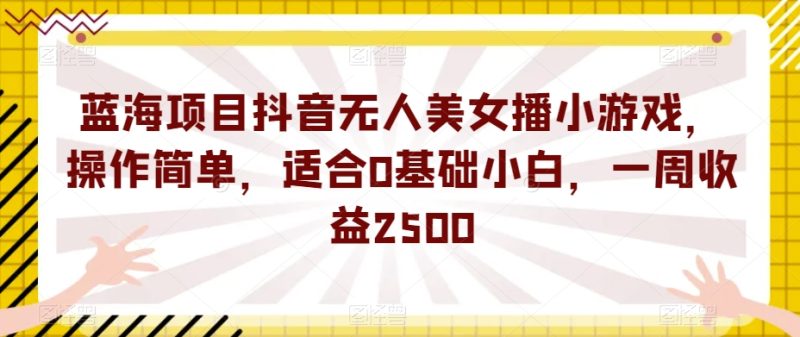 蓝海项目抖音无人美女播小游戏，操作简单，适合0基础小白，一周收益2500【揭秘】-创业资源网 | 精品设计与工具分享平台