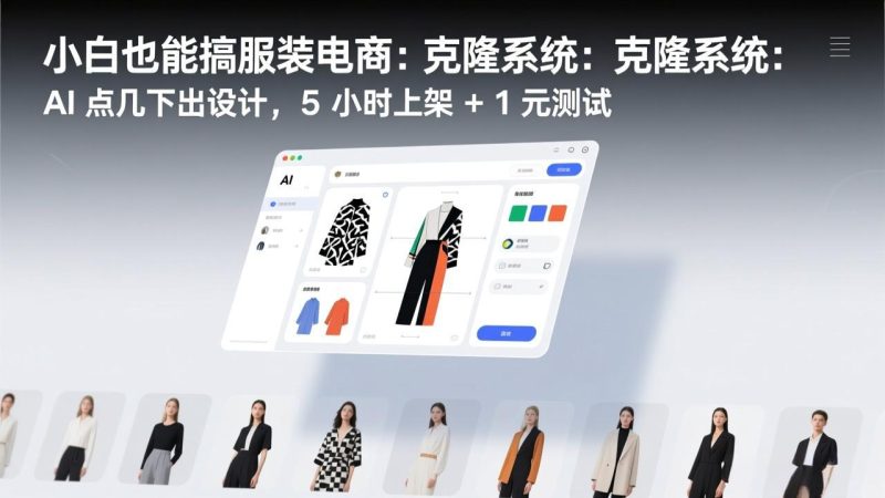 小白也能搞服装电商：克隆系统：AI 点几下出设计，5 小时上架 + 1 元测试-创业资源网 | 精品设计与工具分享平台
