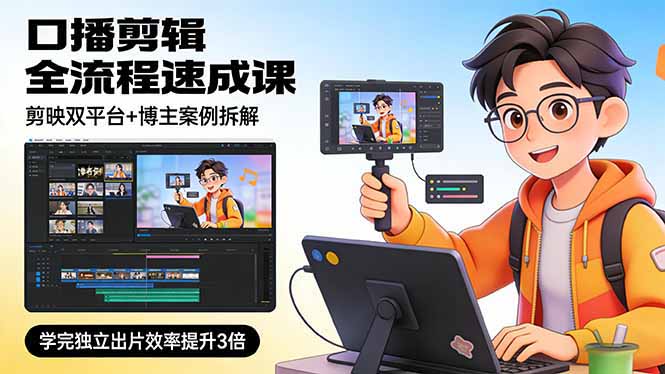 口播剪辑全流程速成课，剪映双平台+博主案例拆解，学完独立出片效率提升3倍-创业资源网 | 精品设计与工具分享平台