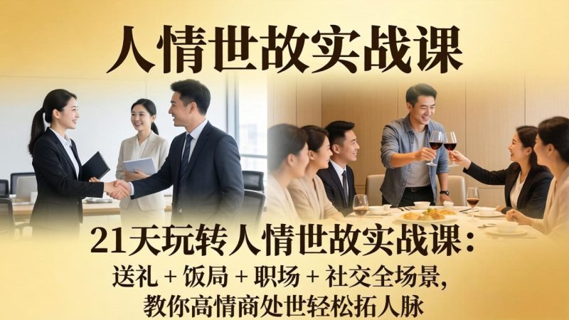 21 天玩转人情世故实战课：送礼 + 饭局 + 职场 + 社交全场景，教你高情商处世轻松拓人脉-创业资源网 | 精品设计与工具分享平台
