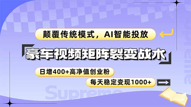 豪车视频矩阵裂变战术,颠覆传统模式,AI智能投放,日增400+高净值创业…-创业资源网 | 精品设计与工具分享平台