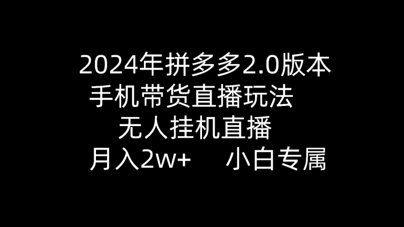 2024年拼多多2.0版本，手机带货直播玩法，无人挂机直播， 月入2w+， 小白专属》的新玩法-创业资源网 | 精品设计与工具分享平台