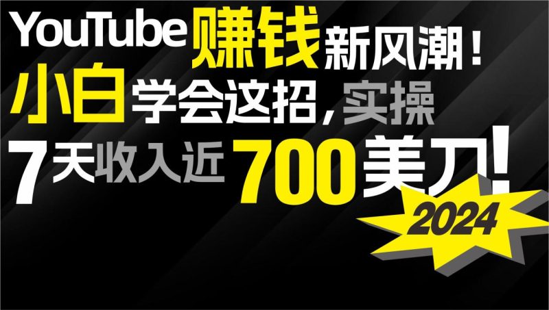 2024 YouTube赚钱新风潮！小白学会这招，7天收入近7百美金！-创业资源网 | 精品设计与工具分享平台