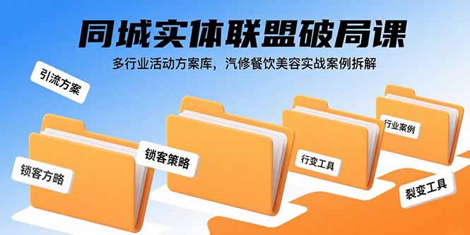 同城实体联盟破局课,多行业活动方案库,汽修餐饮美容实战案例拆解-创业资源网 | 精品设计与工具分享平台