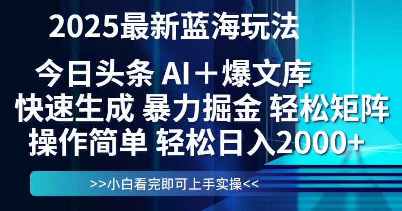 今日头条2025最新蓝海玩法，思路简单，复制粘贴，轻松实现矩阵日入2000+-创业资源网 | 精品设计与工具分享平台