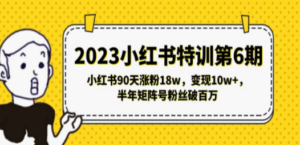 2023小红书特训第6期,小红书90天涨粉18w,变现10w+,半年矩阵号粉丝破百万-创业资源网 | 精品设计与工具分享平台