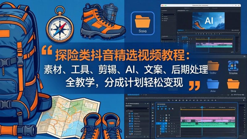 探险类抖音精选视频教程：素材、工具、剪辑、AI、文案、后期处理全教学，分成计划轻松变现-创业资源网 | 精品设计与工具分享平台