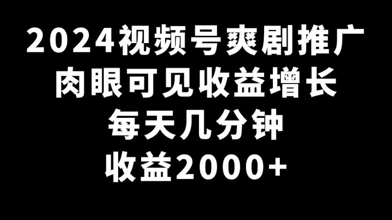 2024视频号爽剧推广，肉眼可见的收益增长，每天几分钟收益2000+-创业资源网 | 精品设计与工具分享平台