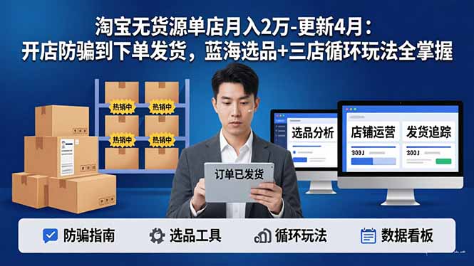 淘宝无货源5.0单店月入2万-更新4月：开店防骗到下单发货，蓝海选品+三店循环玩法全掌握-创业资源网 | 精品设计与工具分享平台