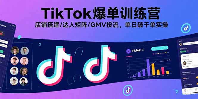 TikTok爆单训练营，店铺搭建/达人矩阵/GMV投流，单日破千单实操-创业资源网 | 精品设计与工具分享平台