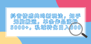 抖音情感共鸣新玩法,知乎无脑搬运,单条作品涨粉5000+,私域转化日入500-创业资源网 | 精品设计与工具分享平台