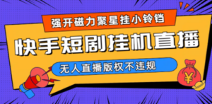 快手短剧无人直播强开磁力聚星挂小铃铛（教程+素材）-创业资源网 | 精品设计与工具分享平台