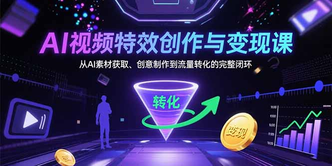 AI视频特效创作与变现课：从AI素材获取、创意制作到流量转化的完整闭环-创业资源网 | 精品设计与工具分享平台
