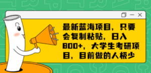 最新蓝海项目，只要会复制粘贴，日入800+，大学生考研项目，目前做的人极少-创业资源网 | 精品设计与工具分享平台