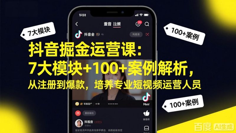 抖音掘金运营课：7大模块+100+案例解析，从注册到爆款，培养专业短视频运营人员-创业资源网 | 精品设计与工具分享平台