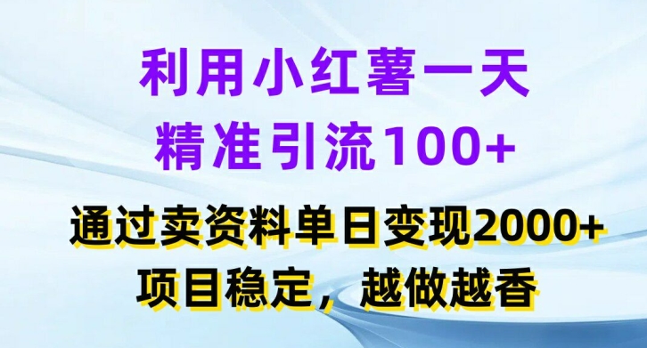利用小红书一天精准引流100+，通过卖项目单日变现2K+，项目稳定，越做越香【揭秘】-创业资源网 | 精品设计与工具分享平台