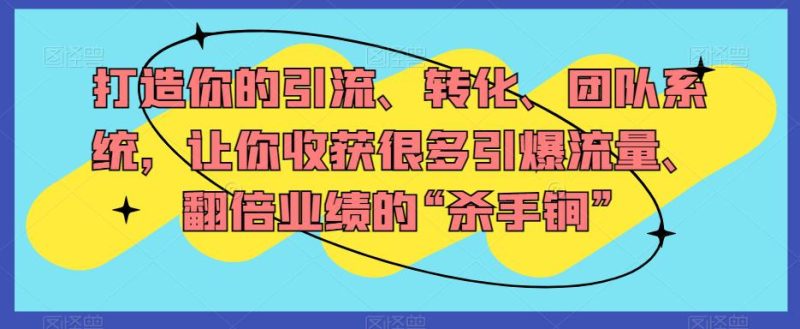 打造你的引流、转化、团队系统,让你收获很多引爆流量、翻倍业绩的“杀手锏”-创业资源网 | 精品设计与工具分享平台