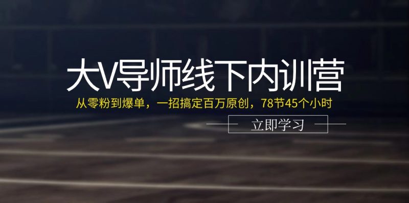 大V导师线下内训营：从零粉到爆单，一招搞定百万原创，78节45个小时-创业资源网 | 精品设计与工具分享平台
