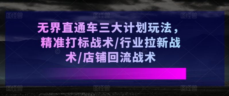 无界直通车三大计划玩法，精准打标战术/行业拉新战术/店铺回流战术-创业资源网 | 精品设计与工具分享平台