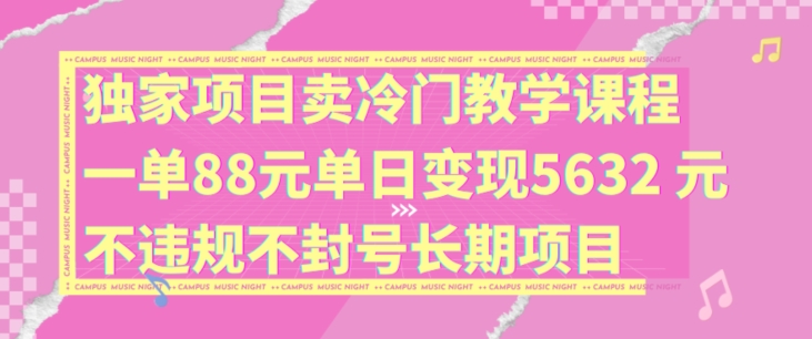 独家项目卖冷门教学课程一单88元单日变现5632元违规不封号长期项目【揭秘】-创业资源网 | 精品设计与工具分享平台