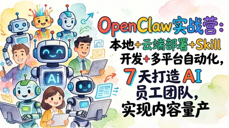 OpenClaw实战营:本地+云端部署+Skill开发+多平台自动化,7 天打造 AI 员工团队,实现内容量产-创业资源网 | 精品设计与工具分享平台