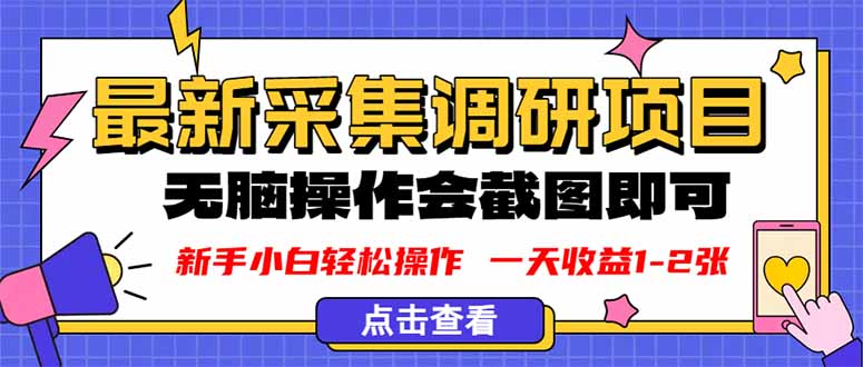 新版采集调研项目,截图上传即可,无脑操作,日收益1-2张 新版采集调研项目,截图上传即可,无脑操作,日收益1-2张