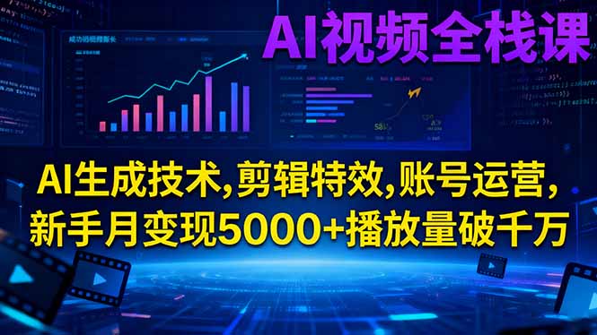AI视频全栈课:AI生成技术,剪辑特效,账号运营,新手月变现5000+播放量破千万-创业资源网 | 精品设计与工具分享平台