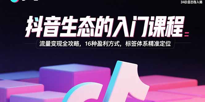 抖音生态的入门课程：流量变现全攻略，16种盈利方式，标签体系精准定位-创业资源网 | 精品设计与工具分享平台