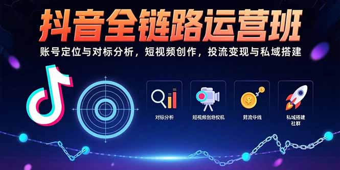 抖音全链路运营班：账号定位与对标分析，短视频创作，投流变现与私域搭建-创业资源网 | 精品设计与工具分享平台