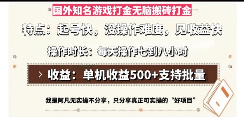 国外知名游戏打金无脑搬砖单机收益500,每天操作七到八个小时-创业资源网 | 精品设计与工具分享平台