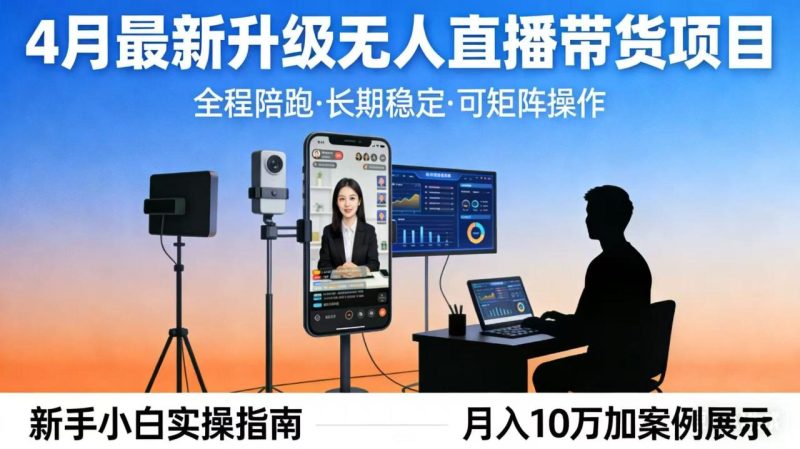4月最新升级 无人直播 带货 全程陪跑 长期稳定 可矩阵 每天半小时新手小白实操月入 十万-创业资源网 | 精品设计与工具分享平台