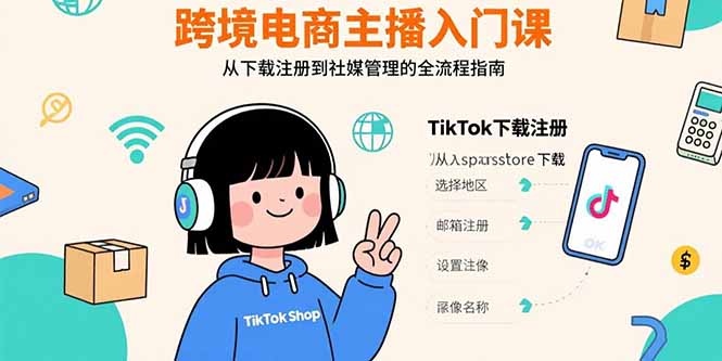 跨境电商主播入门课，TikTok下载注册，支付工具配置，社媒账号管理全流程-创业资源网 | 精品设计与工具分享平台