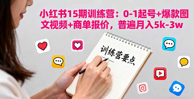 小红书15期训练营:0-1起号+爆款图文视频+商单报价,普遍月入5k-3w-创业资源网 | 精品设计与工具分享平台