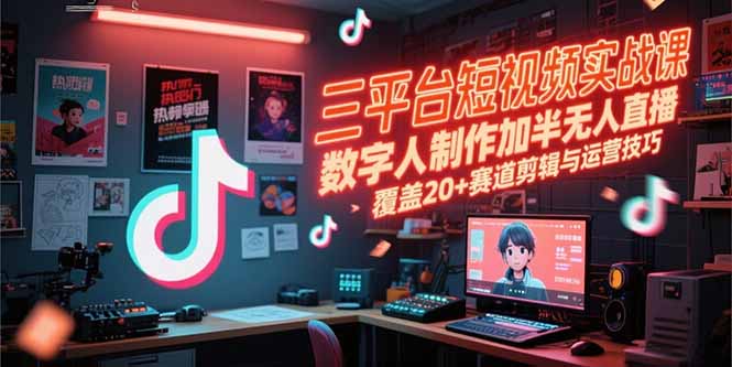 三平台短视频实战课,数字人制作加半无人直播,覆盖20+赛道剪辑与运营技巧 三平台短视频实战课,数字人制作加半无人直播,覆盖20+赛道剪辑与运营技巧