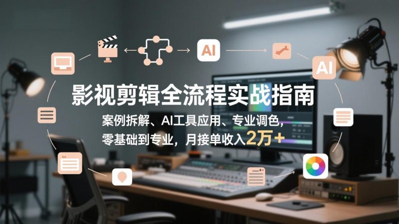 影视剪辑全流程实战指南，案例拆解、AI工具应用、专业调色，零基础到专业，月接单收入2万+-创业资源网 | 精品设计与工具分享平台