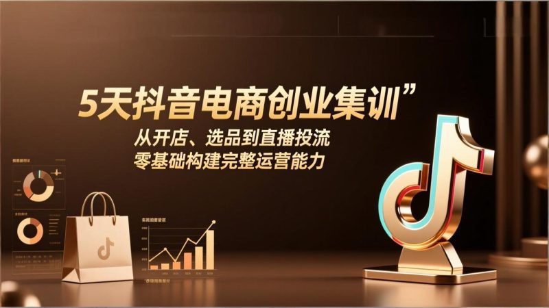 5天抖音电商创业集训：从开店、选品到直播投流，零基础构建完整运营能力-创业资源网 | 精品设计与工具分享平台