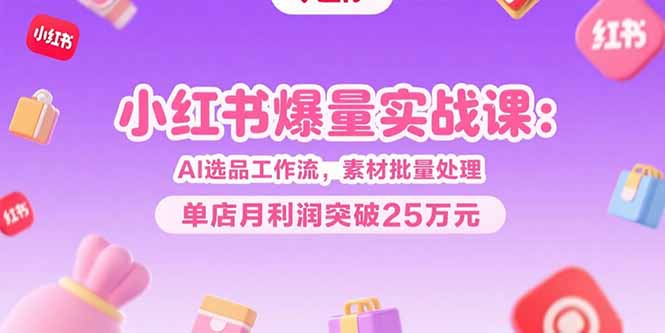 小红书爆量实战课：AI选品工作流，素材批量处理，单店月利润突破25万元-创业资源网 | 精品设计与工具分享平台