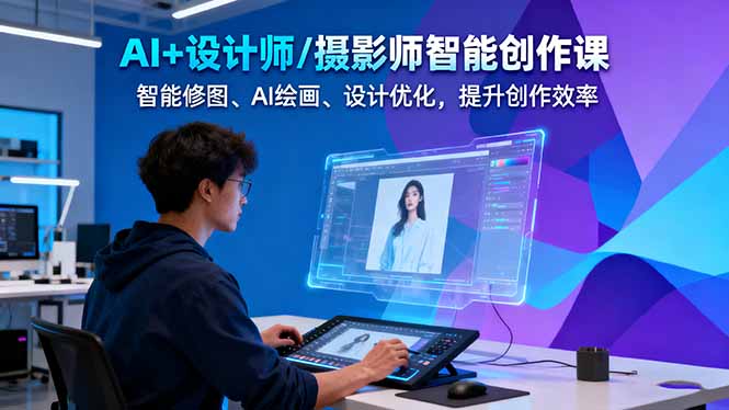 AI+设计师/摄影师智能创作课：智能修图、AI绘画、设计优化，提升创作效率-创业资源网 | 精品设计与工具分享平台