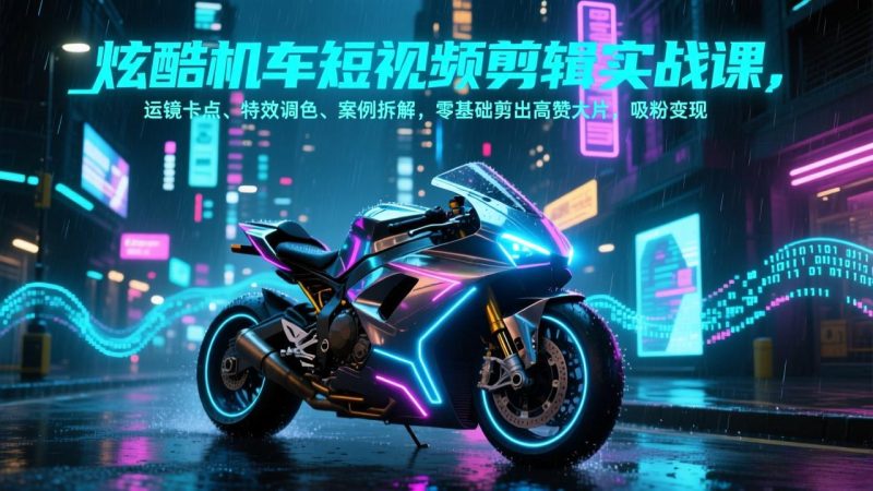 炫酷机车短视频剪辑实战课，运镜卡点、特效调色、案例拆解，零基础剪出高赞大片，吸粉变现-创业资源网 | 精品设计与工具分享平台