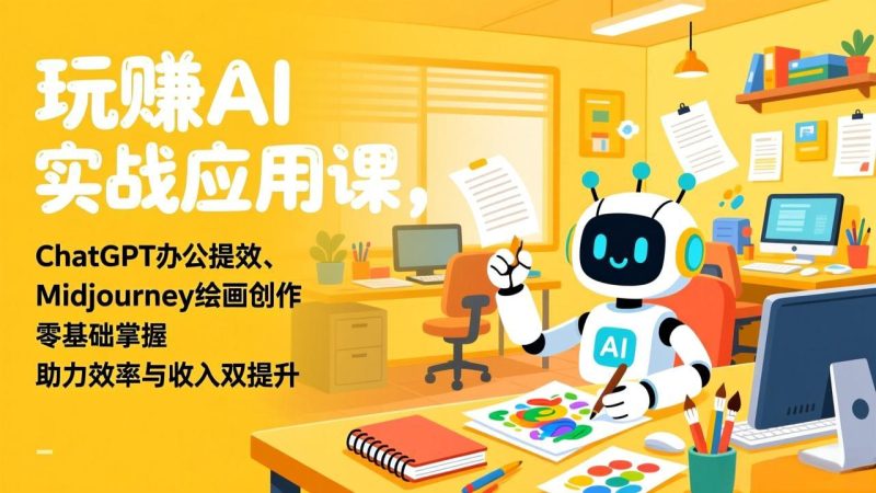 玩赚AI实战应用课,ChatGPT办公提效、Midjourney绘画创作,零基础掌握,助力效率与收入双提升-创业资源网 | 精品设计与工具分享平台