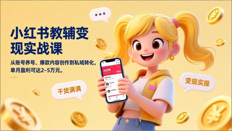 小红书教辅变现实战课,从账号养号、爆款内容创作到私域转化,单月盈利可达2-5万元-创业资源网 | 精品设计与工具分享平台