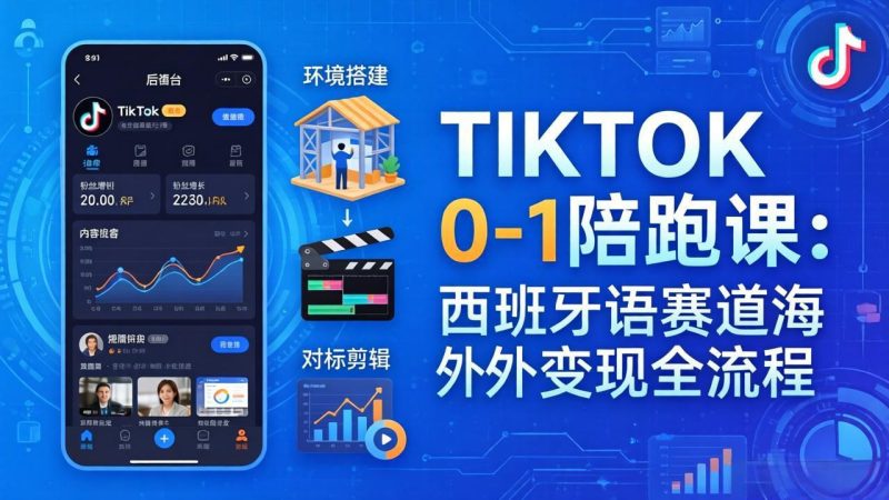 TIKTOK 0-1 陪跑课：从环境搭建到刷对标剪辑，西班牙语赛道海外变现全流程-创业资源网 | 精品设计与工具分享平台