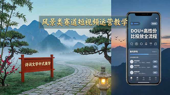 风景类赛道短视频运营教学：诗词文学中式美学，新号养号对标账号定位，DOU+高性价比投放全流程-创业资源网 | 精品设计与工具分享平台